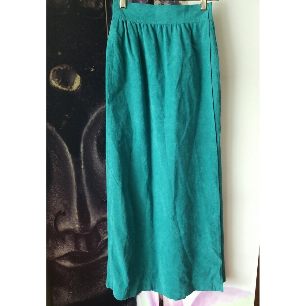 MOLLIE PARNIS a Skinner Ultra Suede Women's Green Long Wrap Skirt Size XS